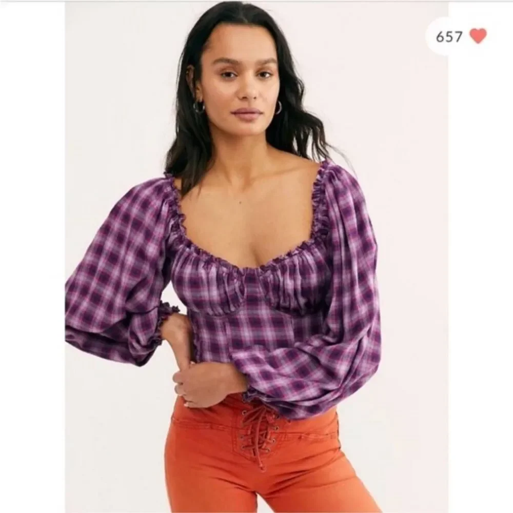 Free People Cherry Bomb Plaid Blouse